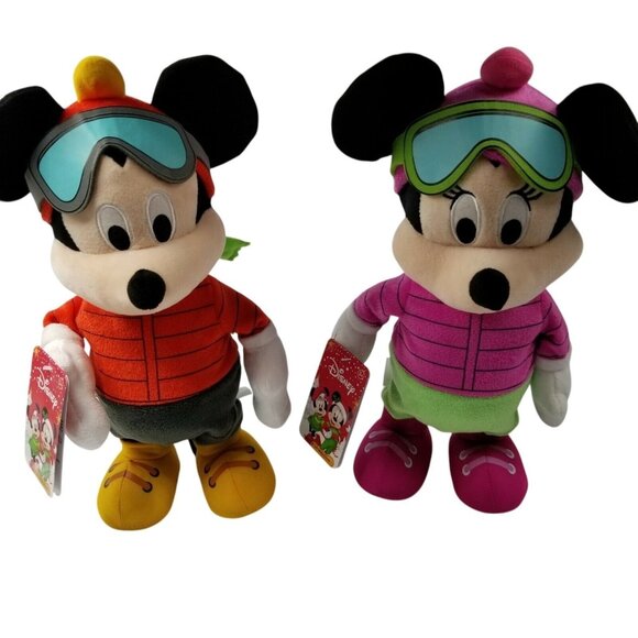 Just Play Disney Minnie Mickey Mouse Skiing Winter Plush Musical Dancing Lot 2 - Picture 1 of 12